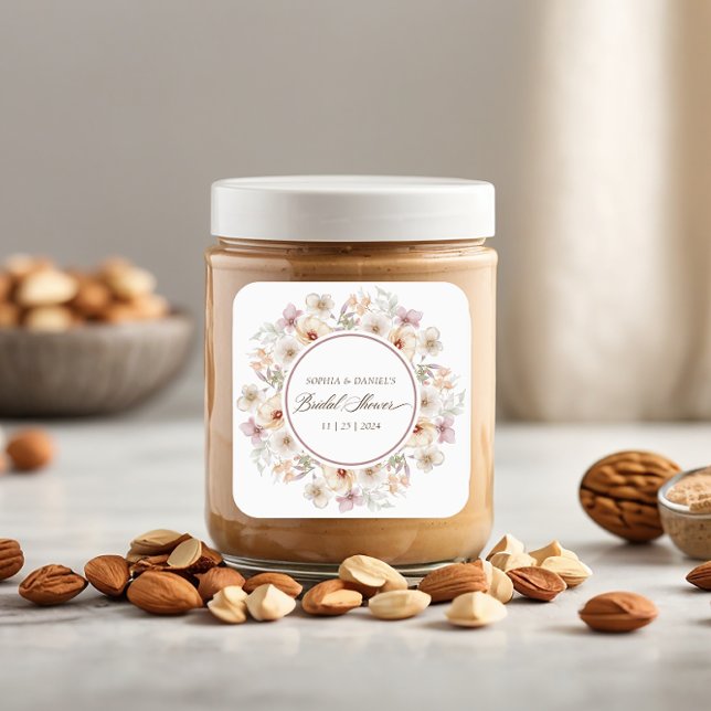 Sticker Carré Jolie douche de mariée à l'aquarelle florale (Chic Floral Watercolor Bridal Shower Square Sticker)