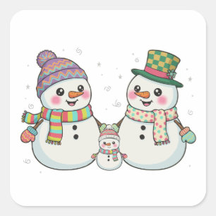 Sticker Carré Jolie famille de bonhomme de neige de dessin animé
