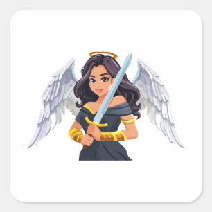 Sticker Carré Jolie femme Ange aux ailes ouvertes et épée
