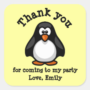 Sticker Carré Jolie fête d'anniversaire de pingouin Merci