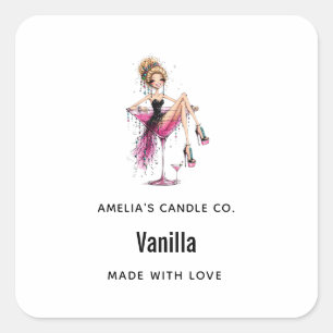 Sticker Carré Jolie fille amusante dans une entreprise de bougie