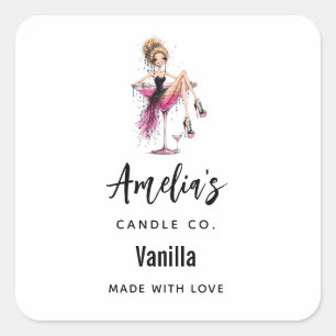 Sticker Carré Jolie fille amusante dans une entreprise de bougie