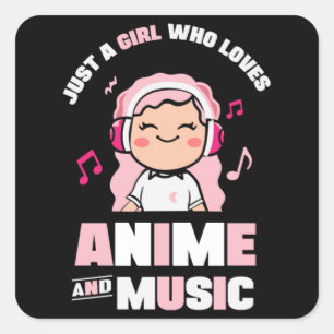 Sticker Carré Jolie fille Anime Rose pour Anime & Music Lover