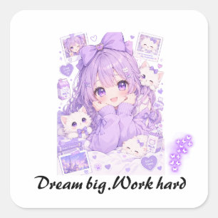 Sticker Carré Jolie Fille Anime Violet Esthétique Affiche Motiva