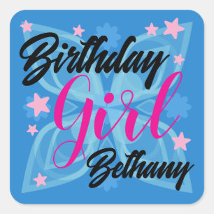 Sticker Carré Jolie fille d'anniversaire bleu Abstrait