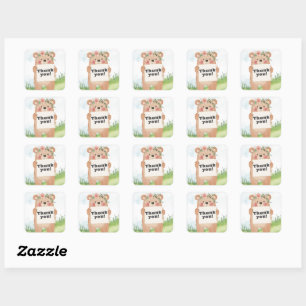 Sticker Carré Jolie fille Ours portant nom ou message