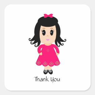 Sticker Carré Jolie fille rose Merci