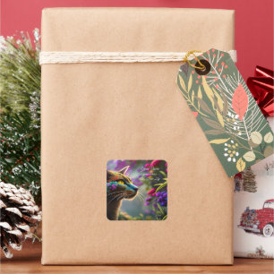 Sticker Carré Jolie fleur d'imaginaire Nom et adresse du chat