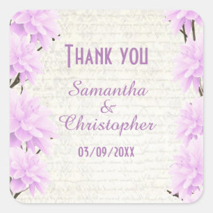 Sticker Carré Jolie fleur florale lilas pâle merci