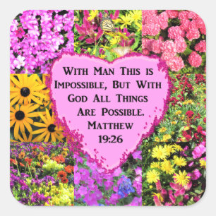 STICKER CARRÉ JOLIE FLORALE MATTHEW 19:26 SCRIPTURE