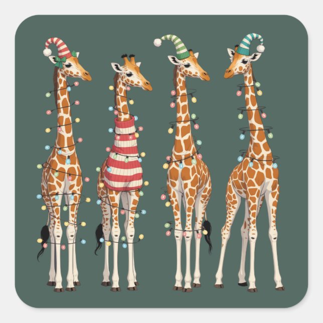 Sticker Carré Jolie Giraffe de Noël Drôle Amoureux des animaux d (Devant)