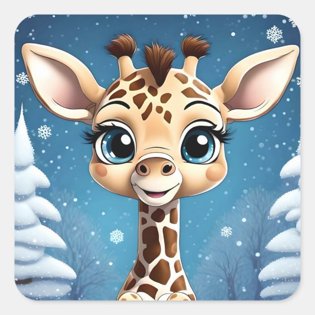Sticker Carré Jolie Giraffe de Noël MON PROPRE ART Noël (Devant)