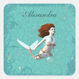 Sticker Carré Jolie Koi Mermaid Nager Sous L'Eau