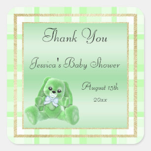 Sticker Carré Jolie Lapine Verte Merci Baby Shower