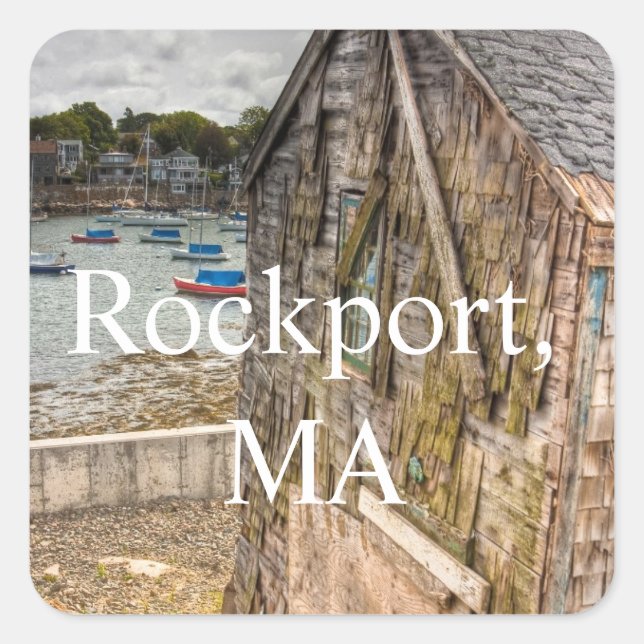 Sticker Carré Jolie Little Beach Shack Rockport, MA (Devant)