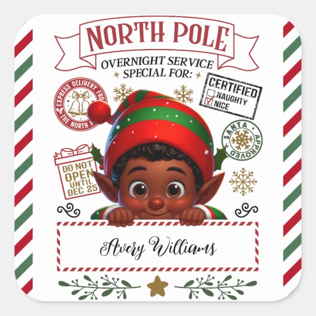 Sticker Carré Jolie livraison spéciale Elf de Noël de Père Noël (Devant)