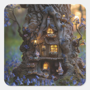 Sticker Carré Jolie maison gnome dans un arbre