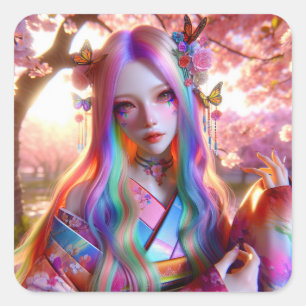 Sticker Carré Jolie Mystical Ethereal Femme aux papillons