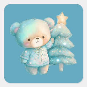 Sticker Carré Jolie Ours et Noël