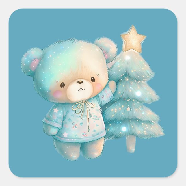 Sticker Carré Jolie Ours et Noël (Devant)