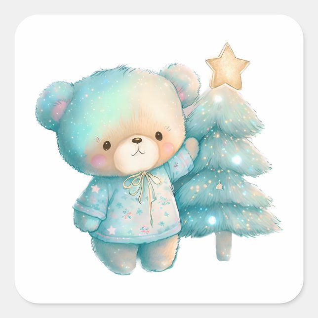 Sticker Carré Jolie Ours et Noël (Devant)