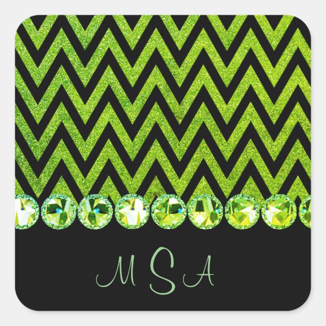 Sticker Carré Jolie Parties scintillant verte Bling Glam Chevron (Devant)