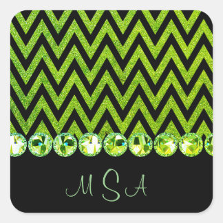 Sticker Carré Jolie Parties scintillant verte Bling Glam Chevron