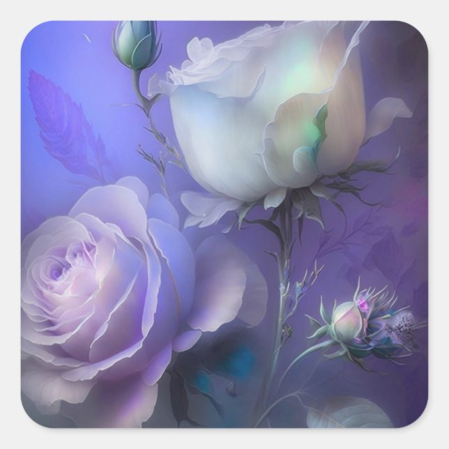 Sticker Carré Jolie Pastel Purple Fleurs Iridescentes (Devant)