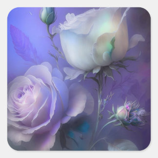 Sticker Carré Jolie Pastel Purple Fleurs Iridescentes