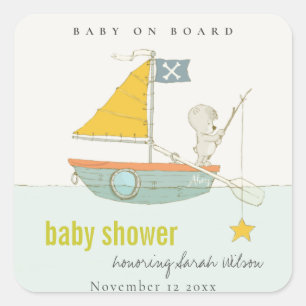 Sticker Carré Jolie pêche Teddy Bear Star Baby shower de voilier