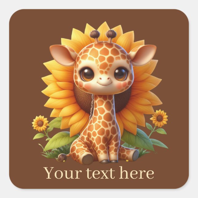 Sticker Carré Jolie petite girafe ajouter du texte (Devant)