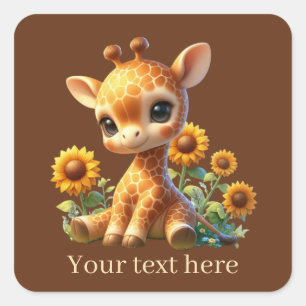 Sticker Carré Jolie petite girafe ajouter du texte