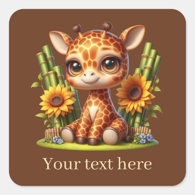 Sticker Carré Jolie petite girafe ajouter du texte (Devant)