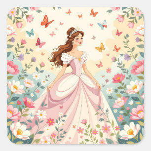 Sticker Carré Jolie princesse avec papillons