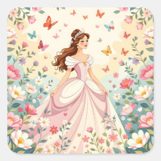 Sticker Carré Jolie princesse avec papillons