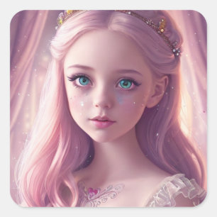 Sticker Carré Jolie princesse rose avec étincelles