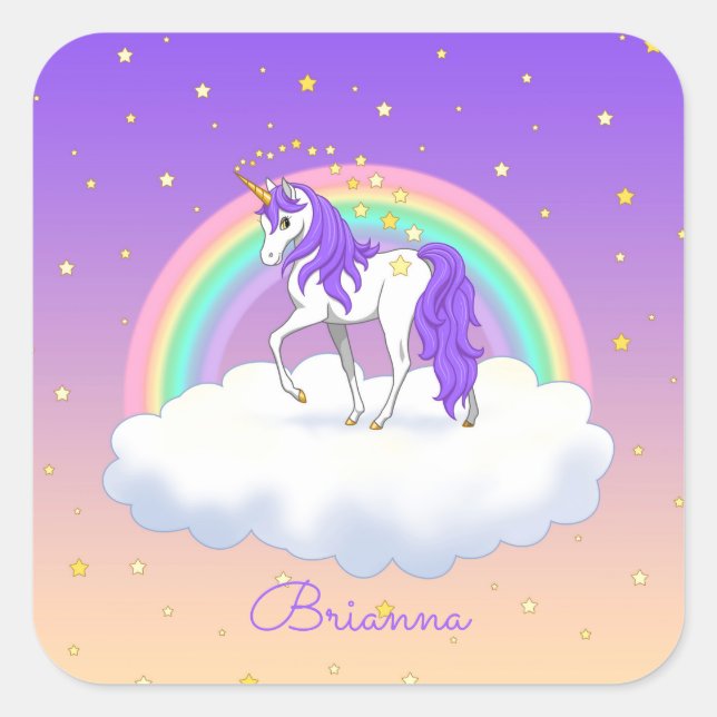 Sticker Carré Jolie Purple Sweet Dreams Rainbow Unicorn (Devant)