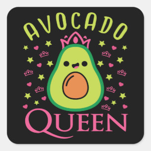 Sticker Carré Jolie Reine de l'Avocat au Cœur Keto Fille Cuisine