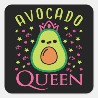 Sticker Carré Jolie Reine de l'Avocat au Cœur Keto Fille Cuisine