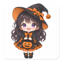 Jolie sorcière d'anime Halloween avec citrouille