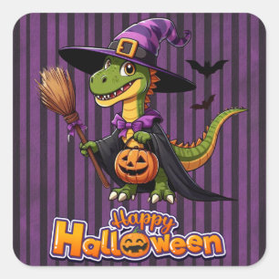 Sticker Carré Jolie Sorcière de Raptor Halloween/Dinosaure