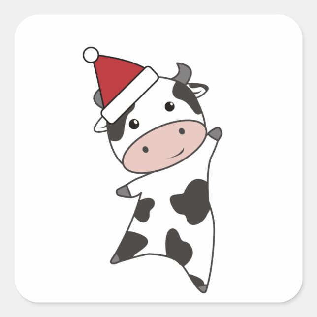Sticker Carré Jolie Vache Noël Mets Animaux Pour Enfants (Devant)