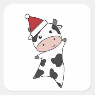 Sticker Carré Jolie Vache Noël Mets Animaux Pour Enfants