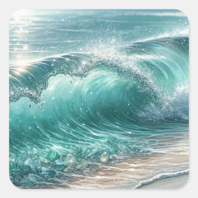 Sticker Carré Jolie vague bleue avec étincelles (Devant)