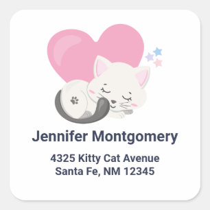 Sticker Carré Jolie White Kitty Chat Adresse de couchage