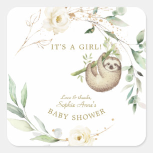 Sticker Carré Jolies fentes Floral Verdure fille Baby shower Pap