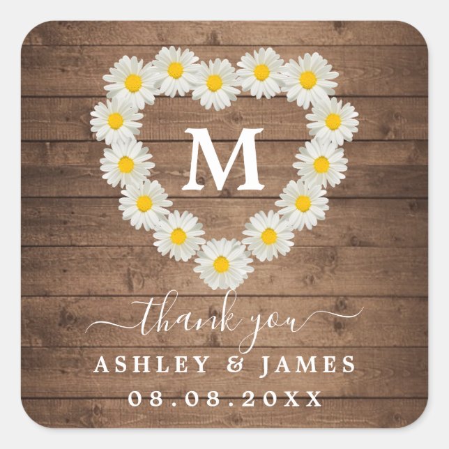 Sticker Carré Jolies marguerites Monogram Mariage Merci (Devant)