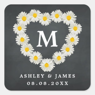 Sticker Carré Jolies marguerites Monogramme Mariage