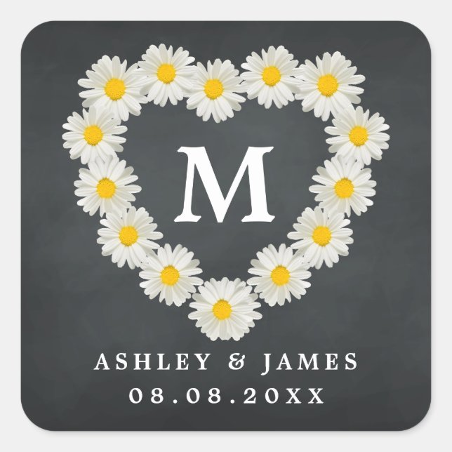 Sticker Carré Jolies marguerites Monogramme Mariage (Devant)