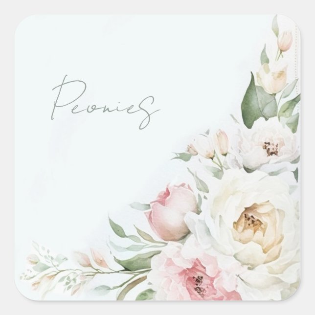 Sticker Carré Jolies pivoines aquarelles, MARIAGE ANNIVERSAR (Devant)